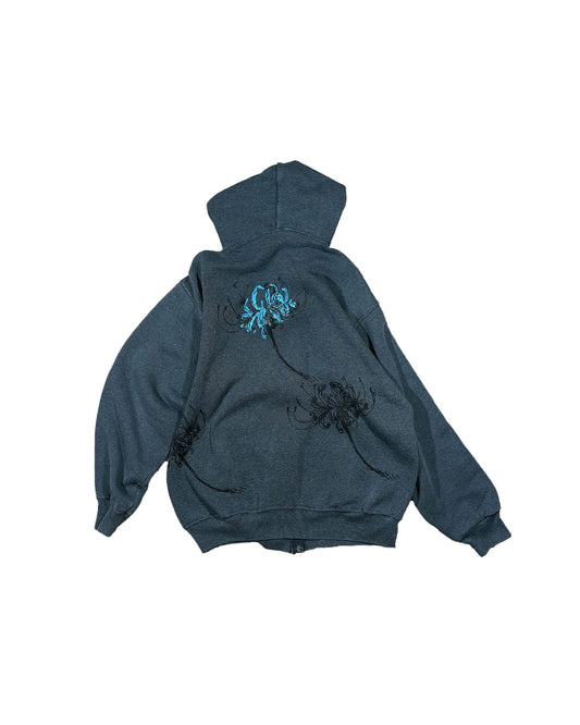 Blue Spider Lily - Vintage Russel Gray Zip-up Hoodie (1 of 1)